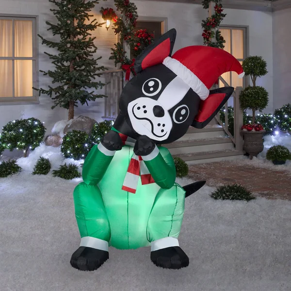 6& Animated Airblown Begging Dog Boston Terrier Christmas Inflatable, 72.05 in x 40.55 in x 63.78 in