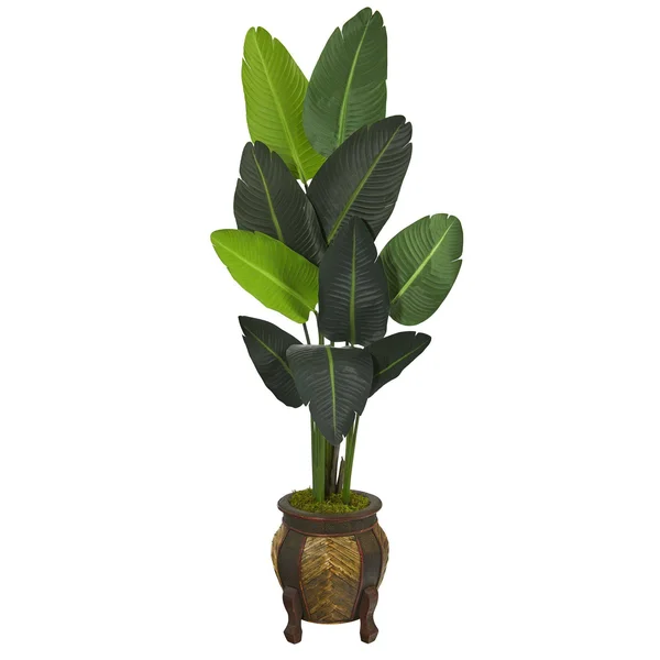 Nearly Natural Travelers Palm Artificial Tree in Decorative Planter - Green