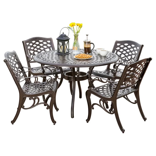 Christopher Knight Home Hallandale Sarasota Cast 5-Piece Outdoor Dining Set - Bronze Brown