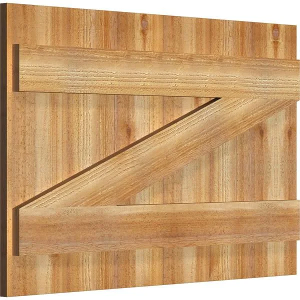 32 1/4x22W x 21x22H TimberCraft Six 5 3/8x22 Boards Joined Board-n-Batten Shutters w/Z-Bar, Rough Sawn Western Red Cedar (Per Pa