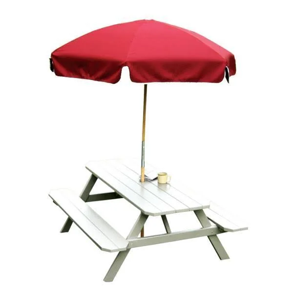 Yellow Pine Picnic Table with Attached Benches 5ft, Tractor Red Paint, Without Umbrella Hole