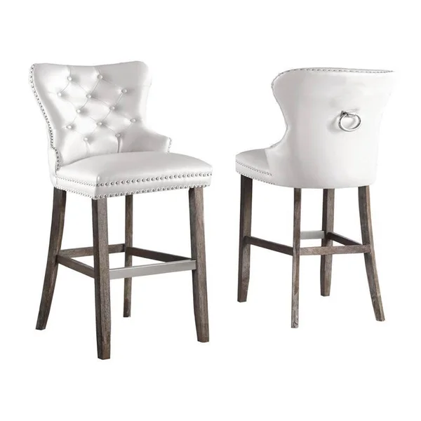 Best Quality Furniture Rustic White Faux Leather Bar Stools with Chrome Handle and Footrest (Set of 2)