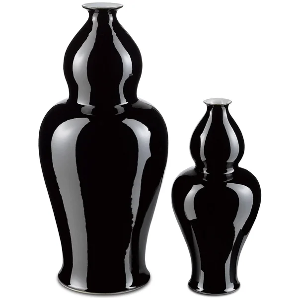 Imperial Black Large Elongated Double Gourd Vase - Currey & Company 1200-0228