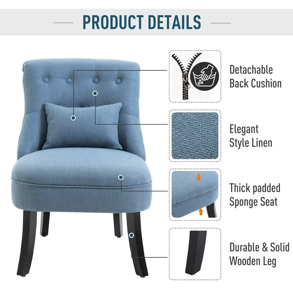Copper Grove Tigre Fabric-Upholstered Accent Chair with Wood Legs and Pillow - Blue