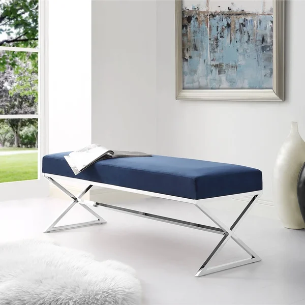 Inspired Home della Entryway Velvet Bench with Gold or Chrome X-Legs, Size: Black/ Gold