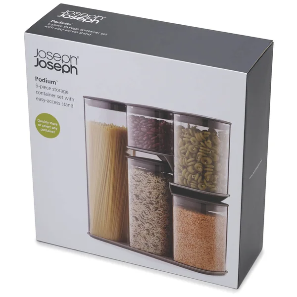 Joseph Joseph Podium 5-Piece Storage Jar Set with Stand - Grey