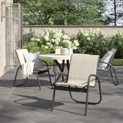 Gardenella Stacking Patio Dining Armchair Telescope Casual Frame Color: Textured Graphite, Cushion Color: White 6D