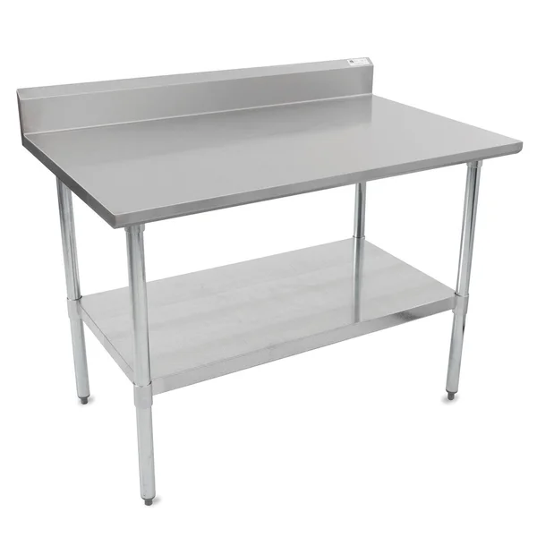 John Boos E Series Stainless Steel 430 Budget Work Table - Adjustable Undershelf, 5x22 Riser Top, Galvanized Legs, 30x22 Length x