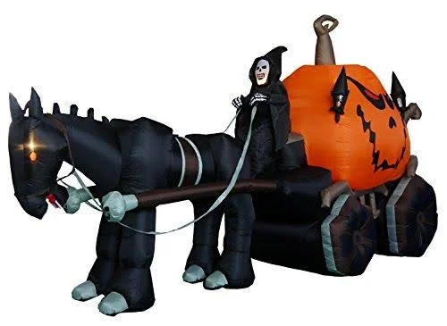 11.5 Foot Long Inflatable Grim Reaper Driving Pumpkin Carriage