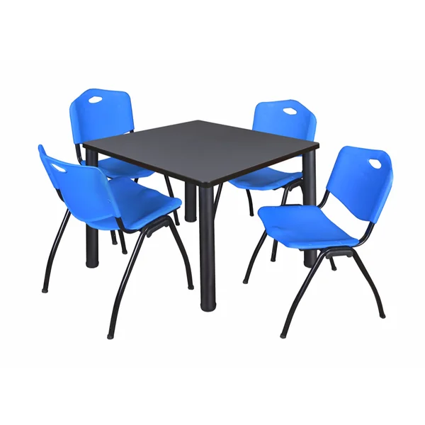 Regency Kee 42x22 Square Breakroom Table- Grey/ Black & 4 &M& Stack Chairs- Black