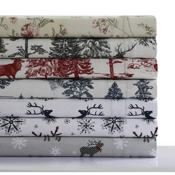 Checkered Buck Heavyweight 200-gsm Cotton Flannel Printed Extra Deep Pocket Sheet Set, Size: Full