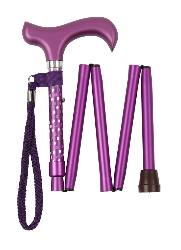 Folding Walking Cane in Adjustable Purple Elegant Engraved Cane