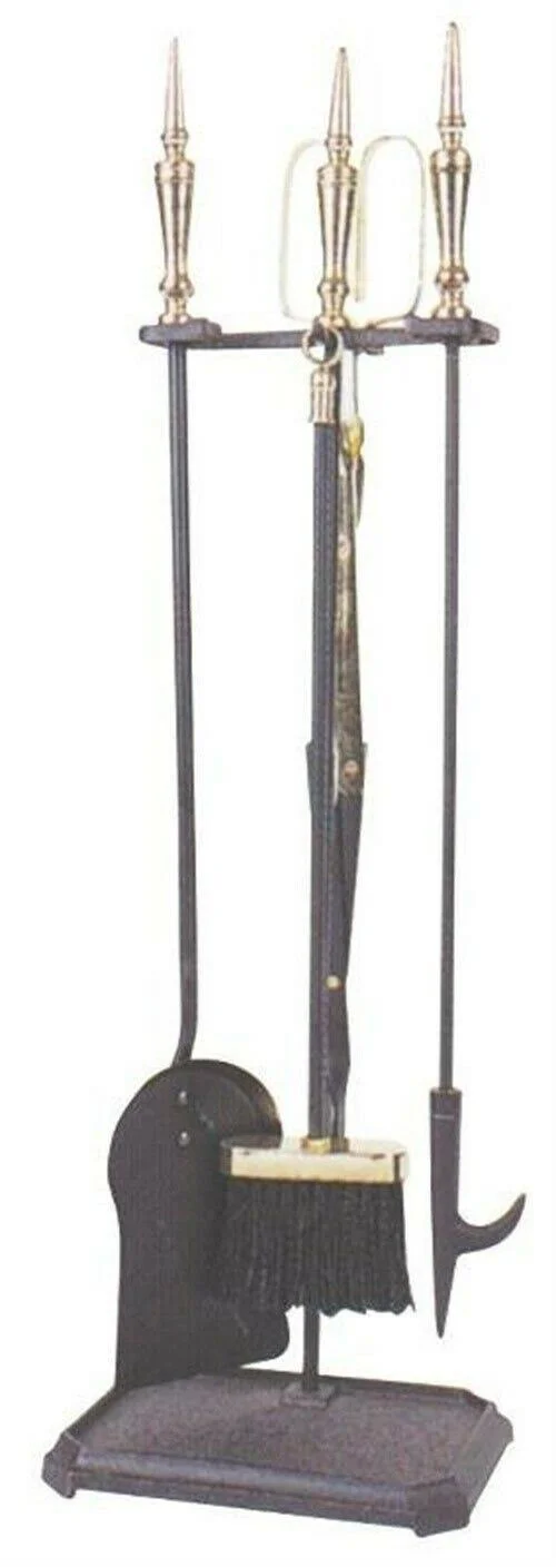 Homebasix T51450PK-C3L 5-Piece Fireplace Tool Set, Brass/Black