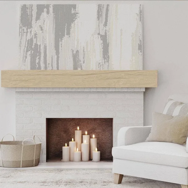 Ekena Millwork MANURW04X08X36PP 4x22H x 8x22D x 36x22W Riverwood Faux Wood Fireplace Mantel, Natural Pine