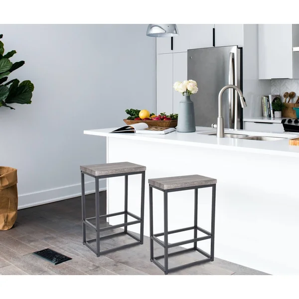 Zenvida 24x22 Counter Height Bar Stools Set of 2 Backless Industrial Modern Kitchen Island Chairs - Rustic Grey