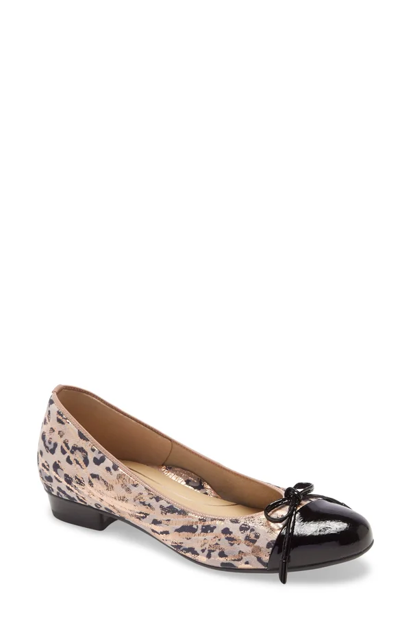 Women's Ara Belinda Ballet Flat - 8 M, Black/ Leopard Print Leather