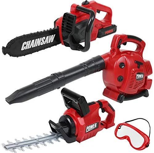 Teganplay Power Garden Tools Set for Kids Battery Operated Toy Leaf Blower, Hedge Trimmer and Chainsaw Pretend Play for Boys Gir