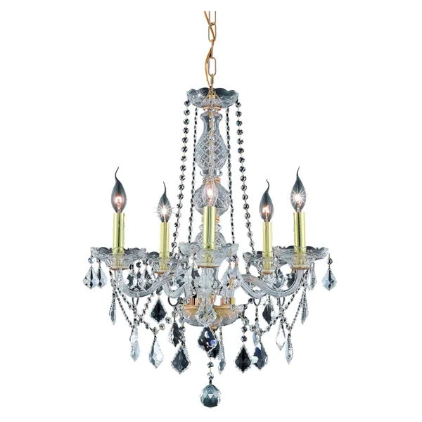 Elegant Lighting V7855D21G/RC Verona 5 Light Gold Chandelier Clear Royal Cut Crystal