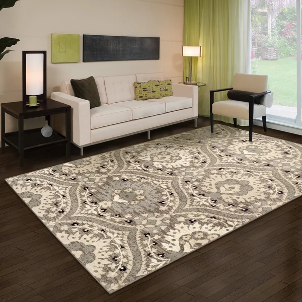 Miranda Haus Oriental Floral Damask Polypropylene Indoor Area Rug Light Blue 7& x 9& 7& x 9& Indoor