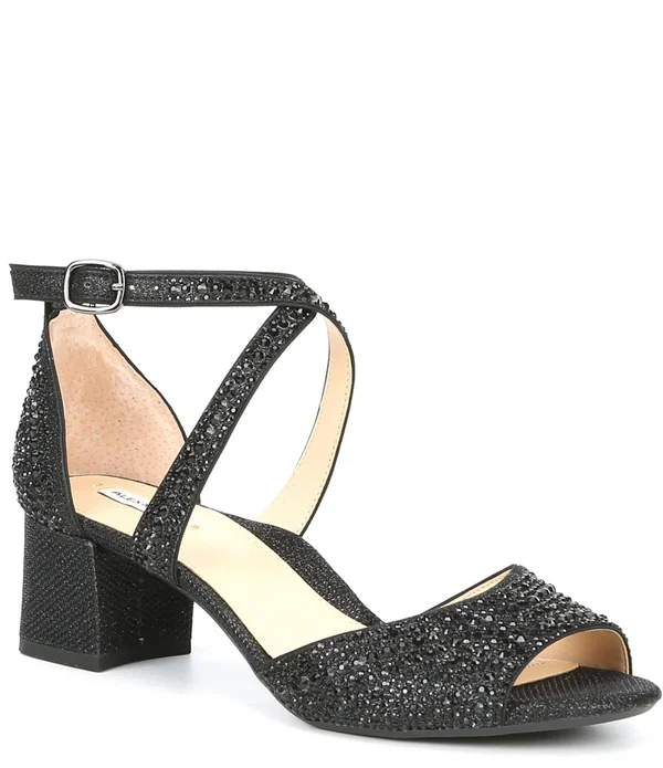 Alex Marie Seyland Rhinestone Cross Strap Block Heel Sandals - 7.5M