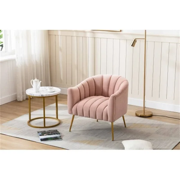 Modern 28.00x22 Wide Tufted Velvet Barrel Chair with Metal Legs - Fabric - Pink