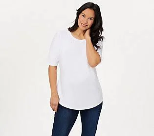 Belle by Kim Gravel TripleLuxe Knit Elbow-Sleeve Top - Size Small, White