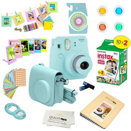 Fujifilm Instax Mini 9 Camera - Ice Blue + Fujifilm Instax Mini 9 Instant Films 2-Pack \x3d 20 Sheets + A 15 PC Massive Deluxe A