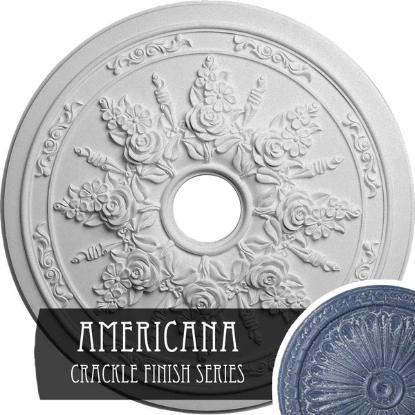 23 5/8x22OD x 4x22ID x 1 1/2x22P Rose and Ribbon Ceiling Medallion (Fits Canopies Up to 4x22) - Hand-Painted Americana Crackle