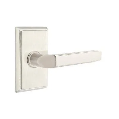 Emtek 8121MUS15LH Passage Milano Lever with Rectangular Rose Finish: Satin Nickel, Handle Orientation: Left