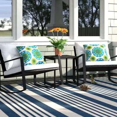 Charlton Home Kemmer Outdoor 3 Piece Rocking Wicker Seating Group with Cushions - Black