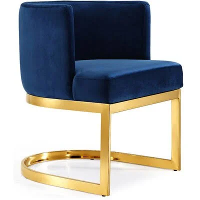 Barnier Upholstered Dining Chair Everly Quinn Upholstery Color: Navy - Leg Color: Gold
