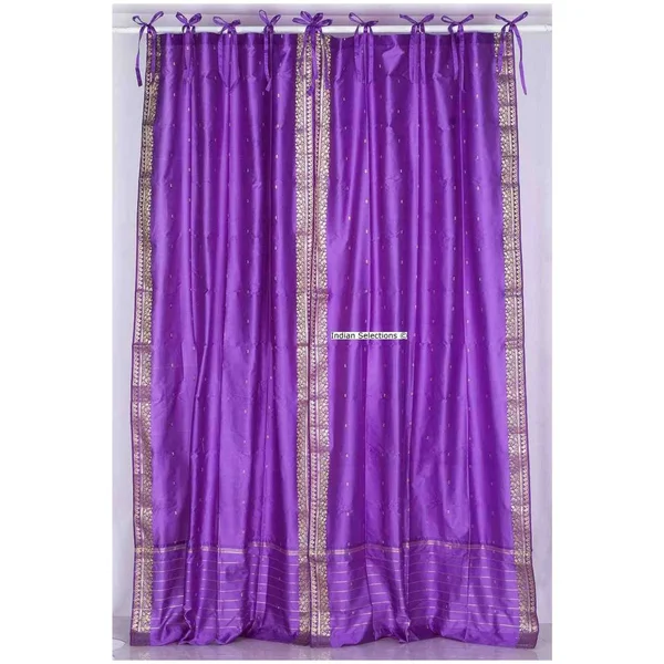 Lavender Tie Top Sheer Sari Curtain, Drape, Panel - Pair
