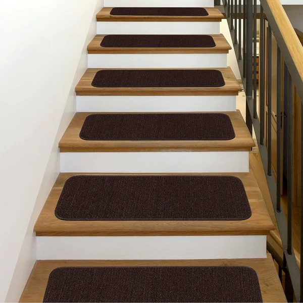 Beverly Rug Indoor Non Slip Carpet Stair Treads 8.5x22x 26x22 Solid Colors - Set of 13 - Grey