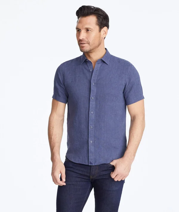 UNTUCKit Araujo Wrinkle Resistant Shirt Men's Long Sleeve Button Up Navy : LG Tall Slim Fit