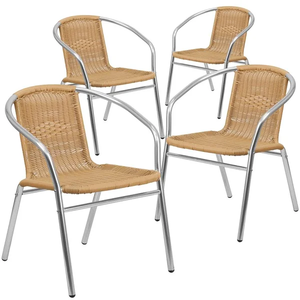 Flash Furniture 4 Pk. Aluminum and Beige Rattan Indoor-Outdoor Restaurant Chair