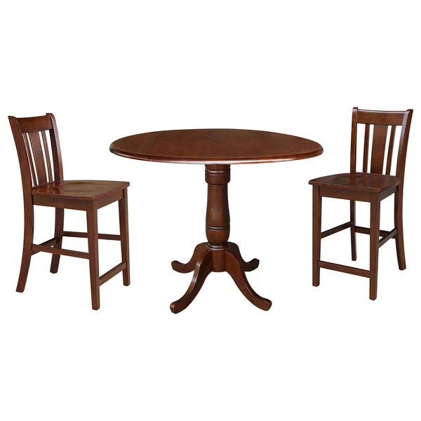 International Concepts Espresso 42x22 Round Pedestal Gathering Height Table with 2 Counter-Height Stools