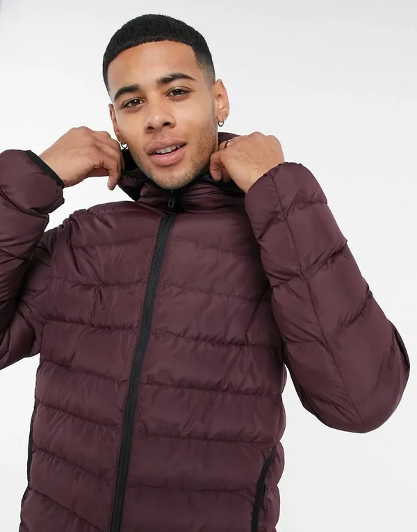 French Connection Padded Hooded Jacket in burgundy-Red - ASOS Outlet