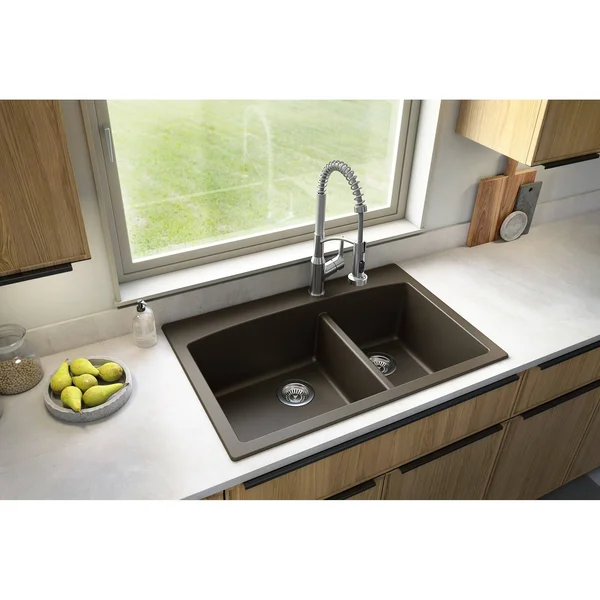 Karran Drop-in Quartz Double Bowl Kitchen Sink - Brown