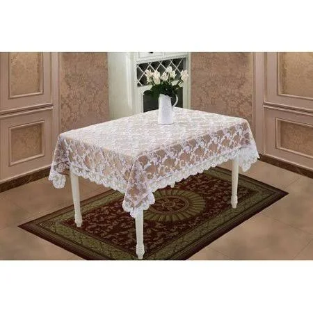 Violet Linen Bridal Royal Lace Embroidered Flower Tablecloth - Beige