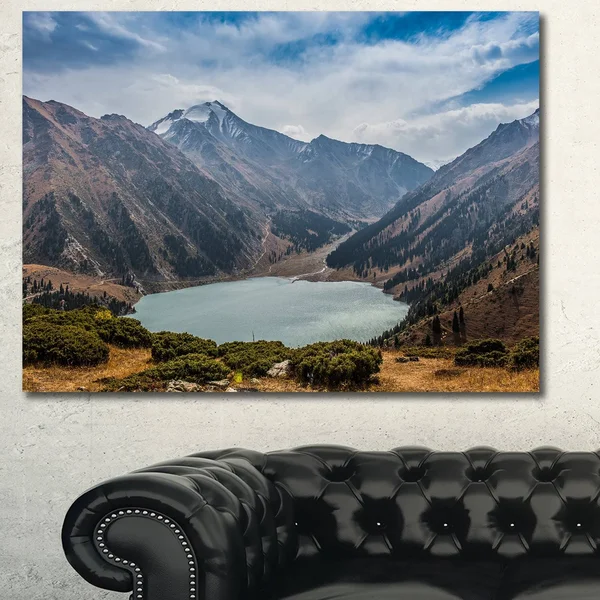 Designart 'Mountain Lake Under Blue Sky' Photographic Print on Wrapped Canvas