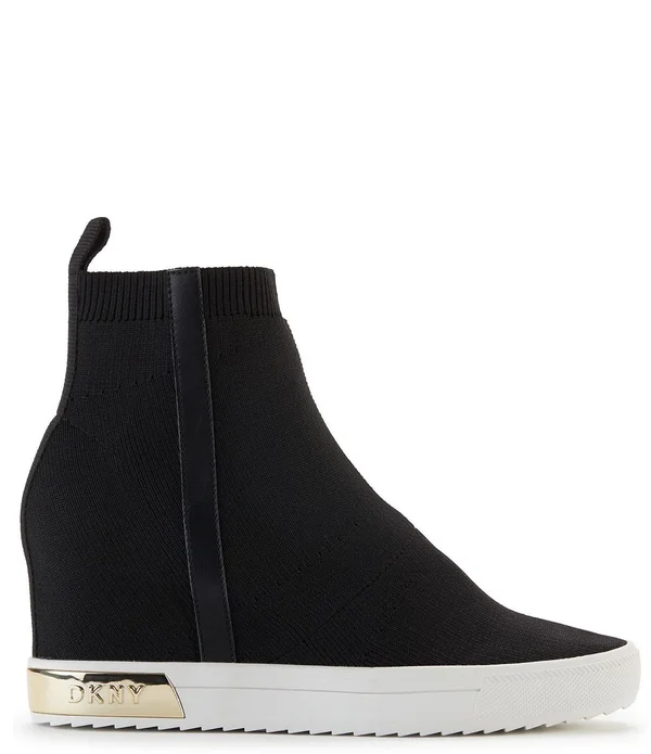 Dkny Cali Logo Wedge Sneaker Booties, Womens, 5.5M, Black/Gold