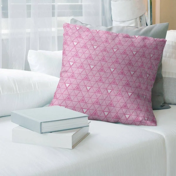 Warm Tones Classic Hand Drawn Triangles Throw Pillow - 20 x 20 - Pink - Synthetic Fiber