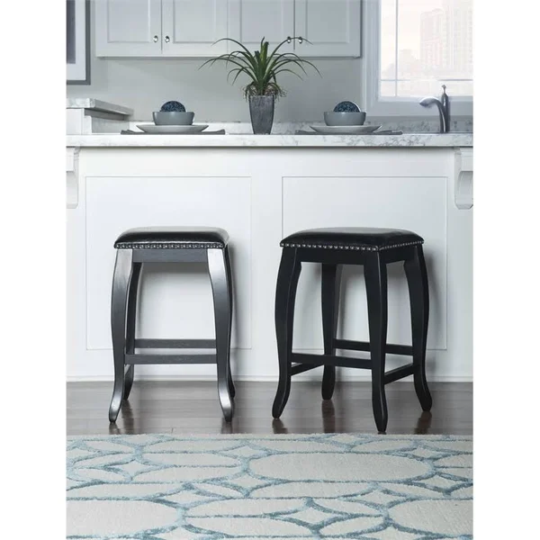 Linon San Francisco 24x22 Wood Backless Square Top Counter Stool in Black - CYMX326