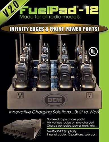Klein Electronics FuelPad12 Professional Series 12-Unit Battery Charger - Radio & Battery Charger Desktop Organizer Station