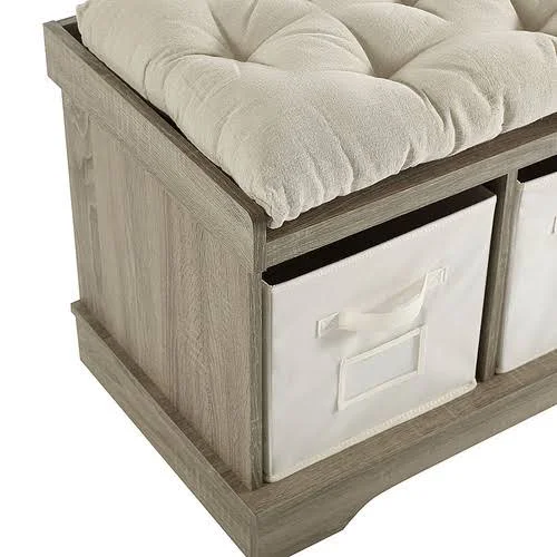 Walker Edison - Rustic Farmhouse Entryway Storage Bench with Totes - Gray Wash