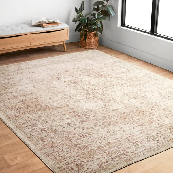 Alexander Home Austen Antique Washed Traditional Inspired Area Rug - Ivory/Berry - 9&6x22 x 12&5x22