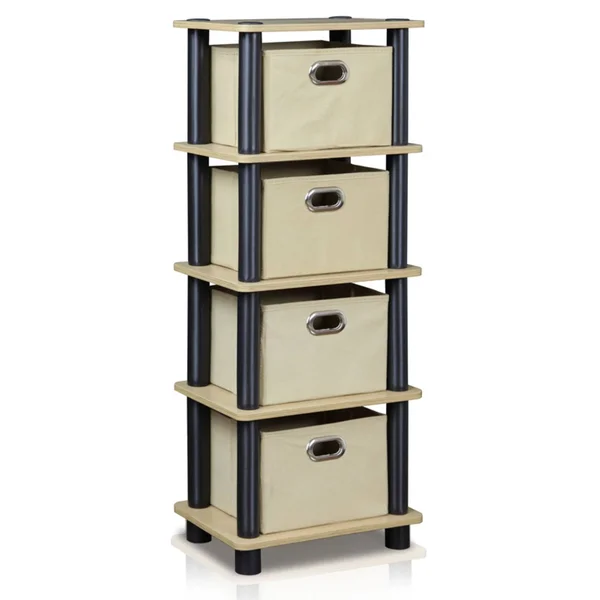 Furinno LACi 4-Bin System Rack, Oak