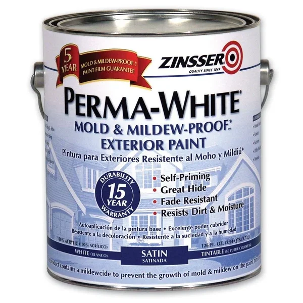 Zinsser Perma-White 1 gal. Mold & Mildew-Proof White Satin Exterior Paint (4-Pack) 3101