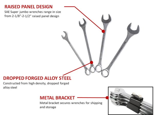 Sunex 9604 4-Piece SAE Raised Panel Super Jumbo Combination Wrench Set
