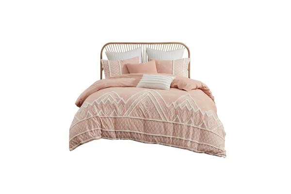 INK+IVY Marta 3 Piece Flax and Cotton Blended Full/Queen Comforter Set in Blush